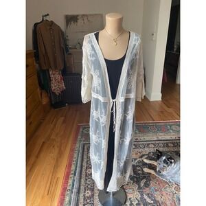 House of Harlow 1960 Sheer White Embroidered Duster Cardigan